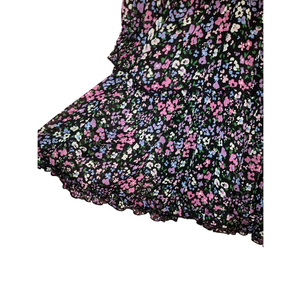 Savida Black Floral Smocked Tiered Ruffle Long Sleeve Mini Dress Size Medium - Picture 8 of 8